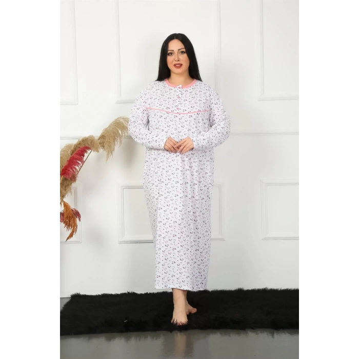 Moda Büyük Beden Uzun Kol Beyaz Anne Gecelik