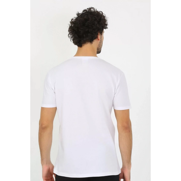 Moda Erkek Açık Yaka Beyaz Penye Atlet