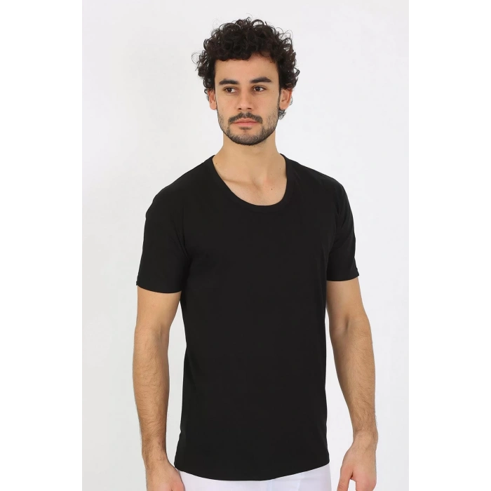 Moda Erkek Açık Yaka Siyah Penye Atlet