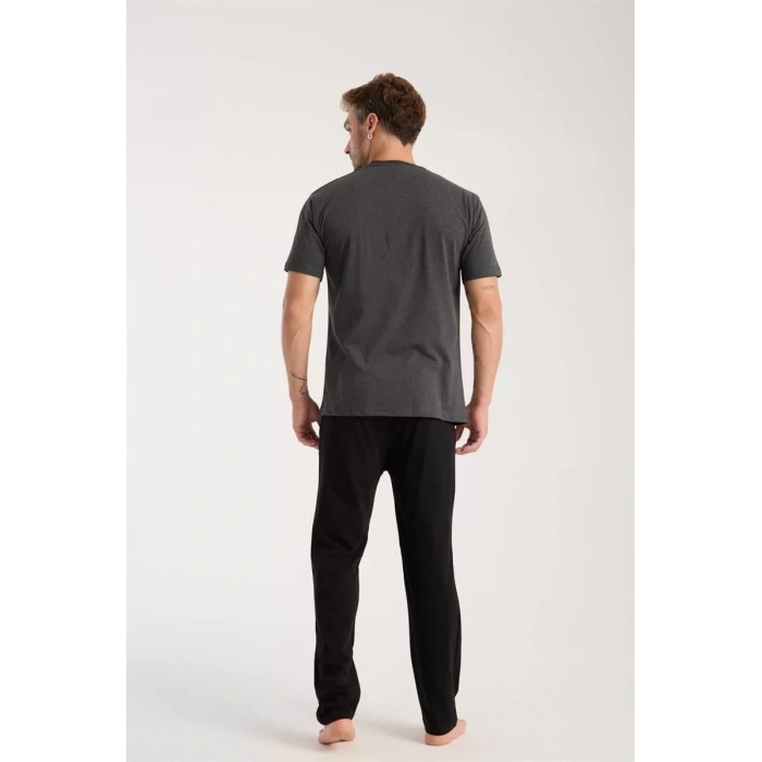 Moda Erkek Antrasit Düğmeli Yaka Kısa Kol Pijama Takımı