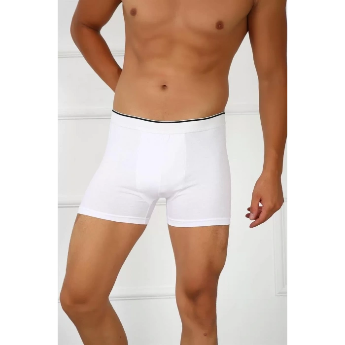 Moda Erkek Büyük Beden Pamuklu Likralı Boxer Beyaz
