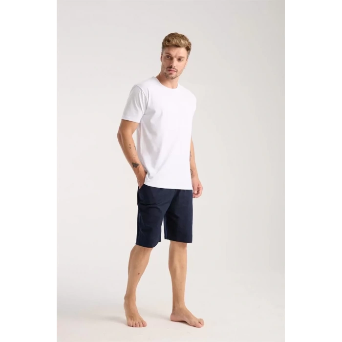 Moda Erkek Cepli Lakost Pamuk Penye Şort Lacivert