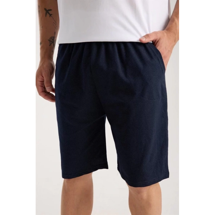 Moda Erkek Cepli Lakost Pamuk Penye Şort Lacivert