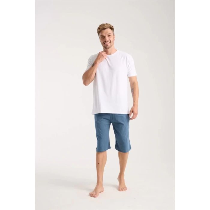Moda Erkek Cepli Pamuk Penye Şort İndigo