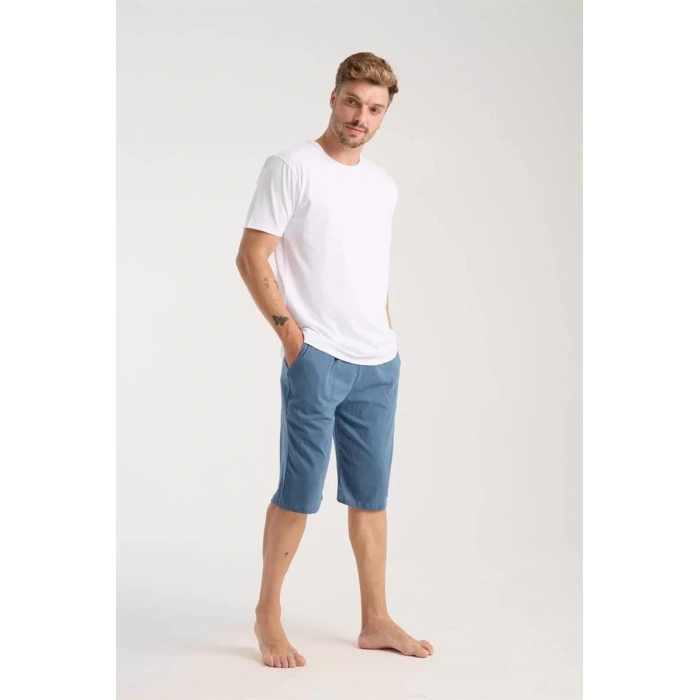 Moda Erkek Cepli Pamuk Penye Şort İndigo