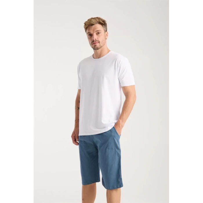 Moda Erkek Cepli Pamuk Penye Şort İndigo