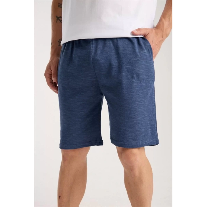 Moda Erkek Cepli Pamuk Penye Şort Lacivert