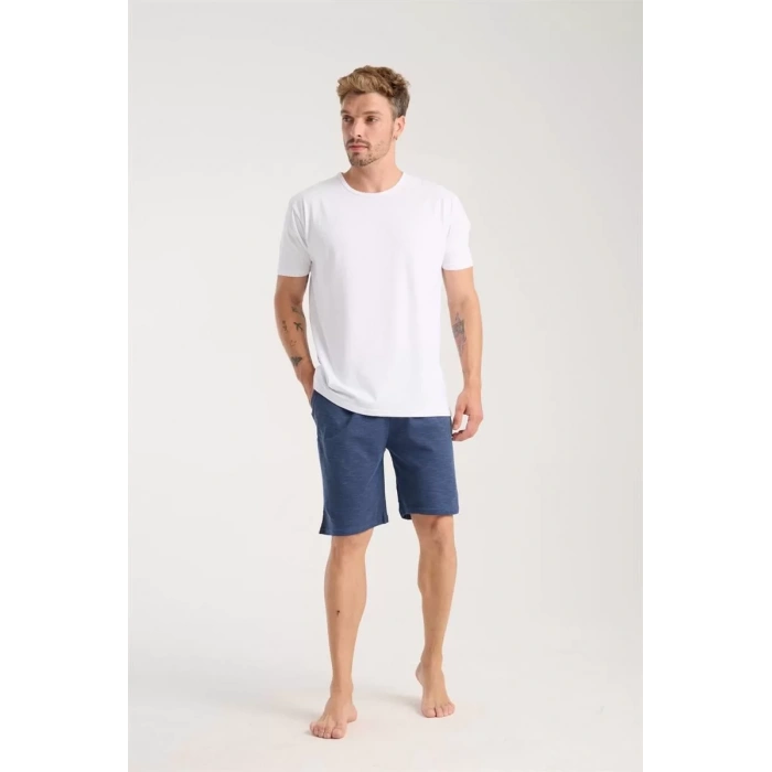 Moda Erkek Cepli Pamuk Penye Şort Lacivert