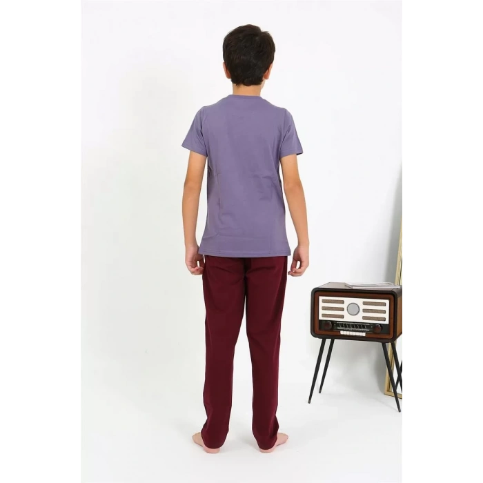 Moda Erkek Çocuk Kısa Kol Penye Pijama Takım Mor