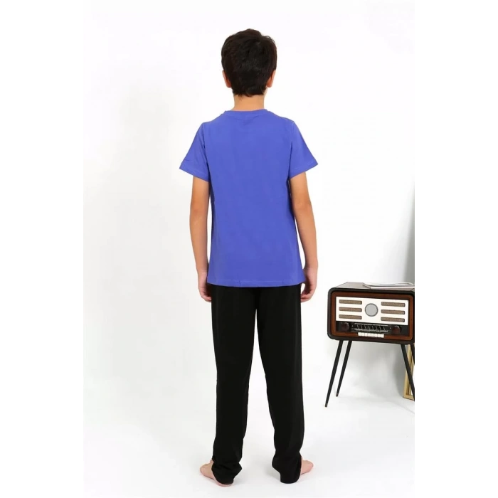 Moda Erkek Çocuk Kısa Kol Penye Pijama Takım Saks