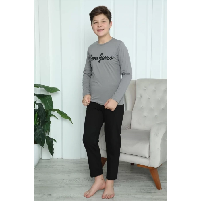 Moda Erkek Çocuk Penye Pijama Takım Füme