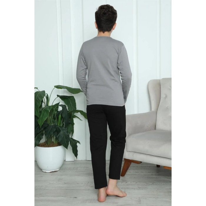 Moda Erkek Çocuk Penye Pijama Takım Füme