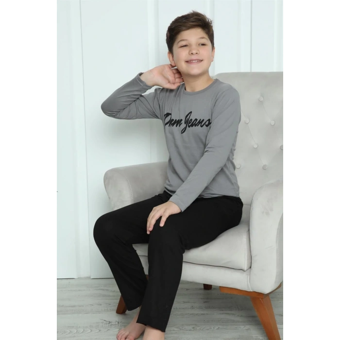 Moda Erkek Çocuk Penye Pijama Takım Füme