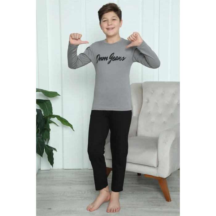 Moda Erkek Çocuk Penye Pijama Takım Füme
