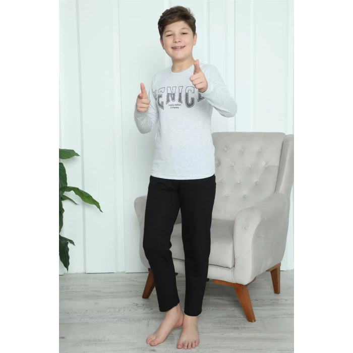 Moda Erkek Çocuk Penye Pijama Takım Gri