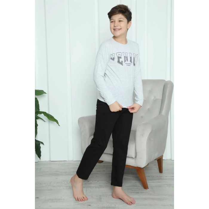 Moda Erkek Çocuk Penye Pijama Takım Gri