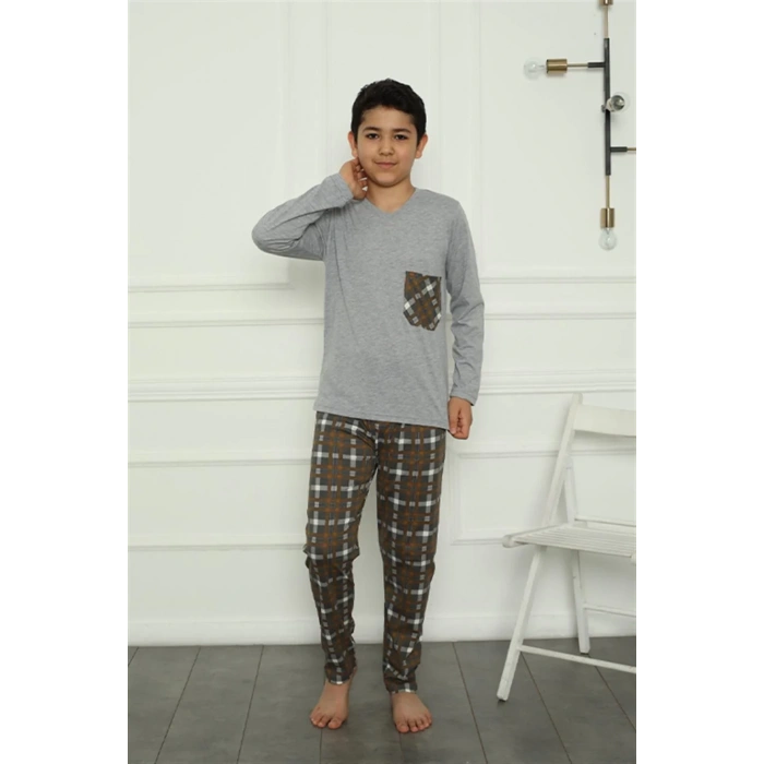 Moda Erkek Çocuk Penye Pijama Takım Gri