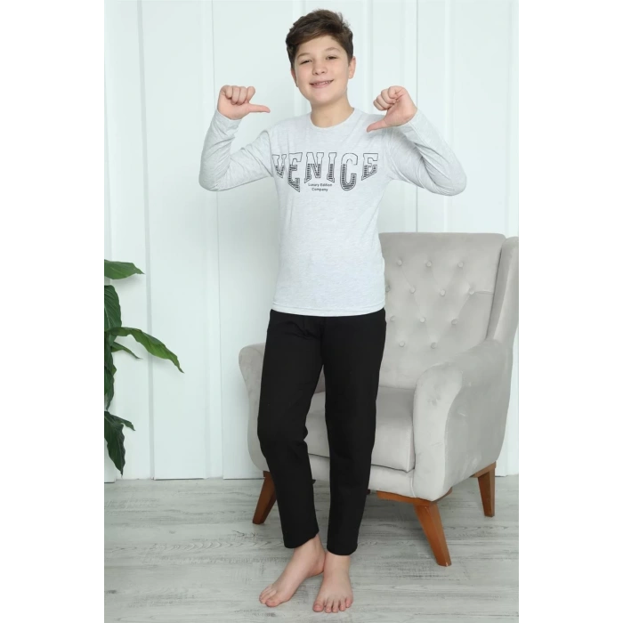 Moda Erkek Çocuk Penye Pijama Takım Gri