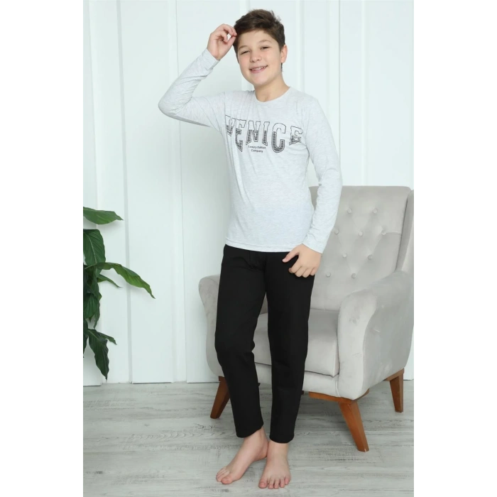 Moda Erkek Çocuk Penye Pijama Takım Gri