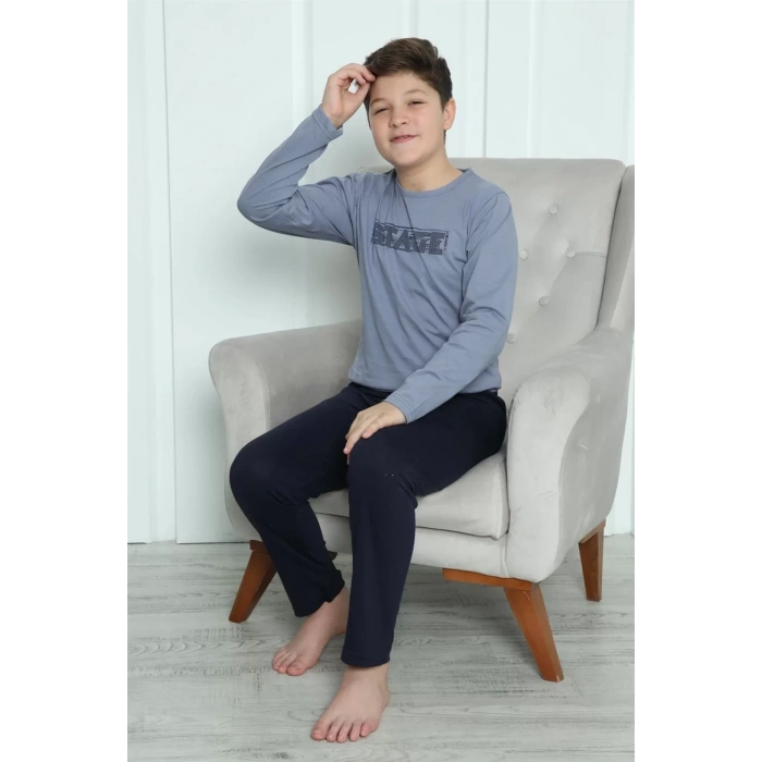 Moda Erkek Çocuk Penye Pijama Takım Gri