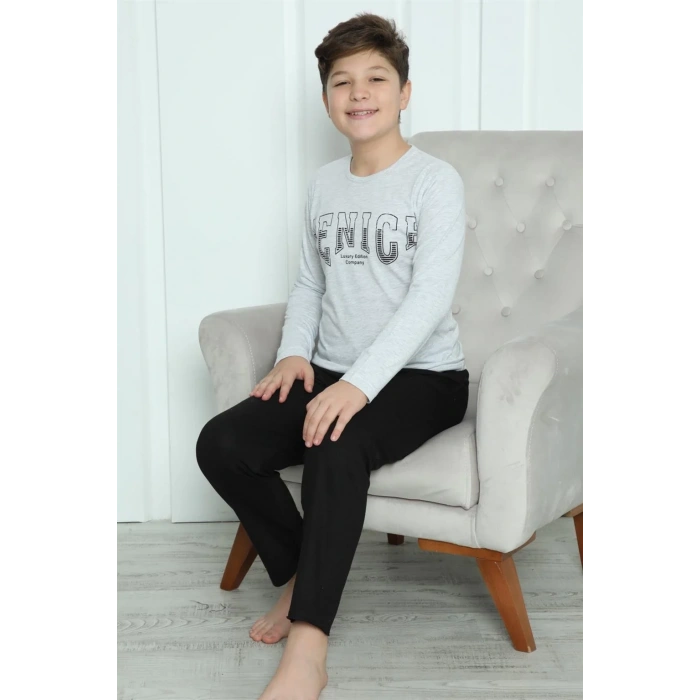 Moda Erkek Çocuk Penye Pijama Takım Gri
