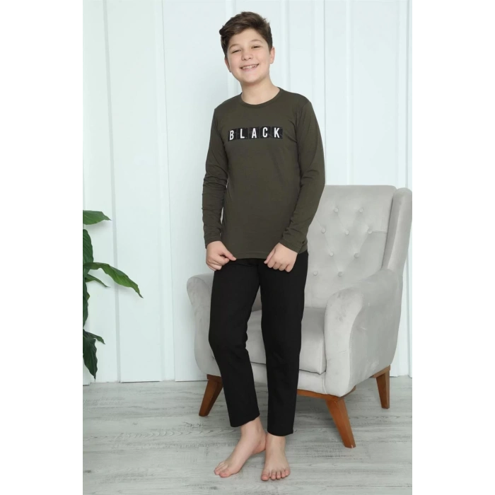 Moda Erkek Çocuk Penye Pijama Takım Haki