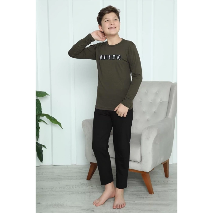 Moda Erkek Çocuk Penye Pijama Takım Haki