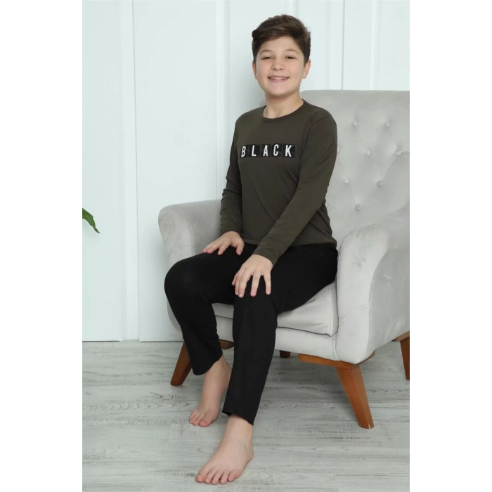 Moda Erkek Çocuk Penye Pijama Takım Haki