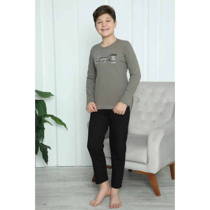 Moda Erkek Çocuk Penye Pijama Takım Vizon