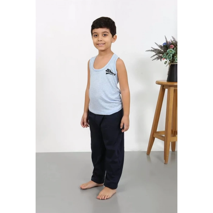 Moda Erkek Çocuk Sıfır Kol Penye Pijama Takım Mavi