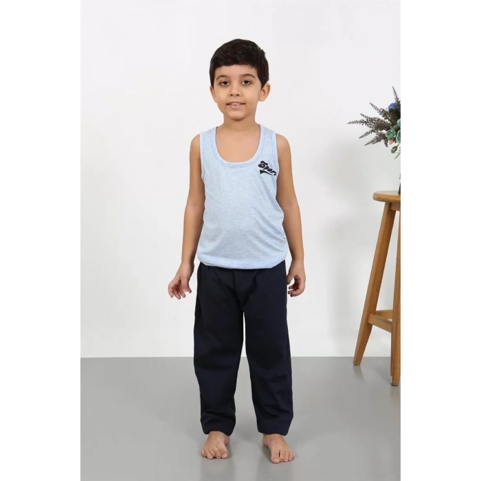 Moda Erkek Çocuk Sıfır Kol Penye Pijama Takım Mavi