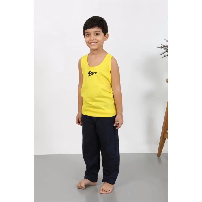 Moda Erkek Çocuk Sıfır Kol Penye Pijama Takım Sarı