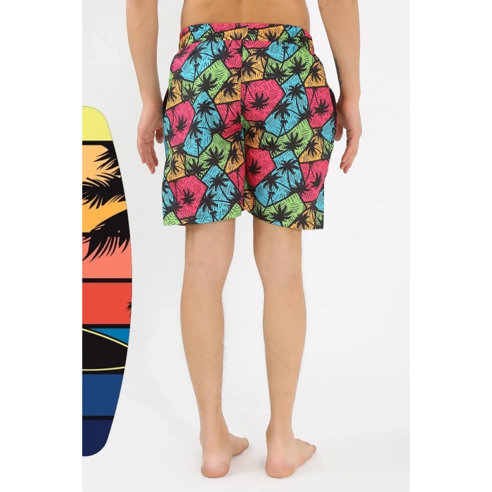 Moda Erkek Desenli Fermuar Cepli Deniz Şortu Siyah