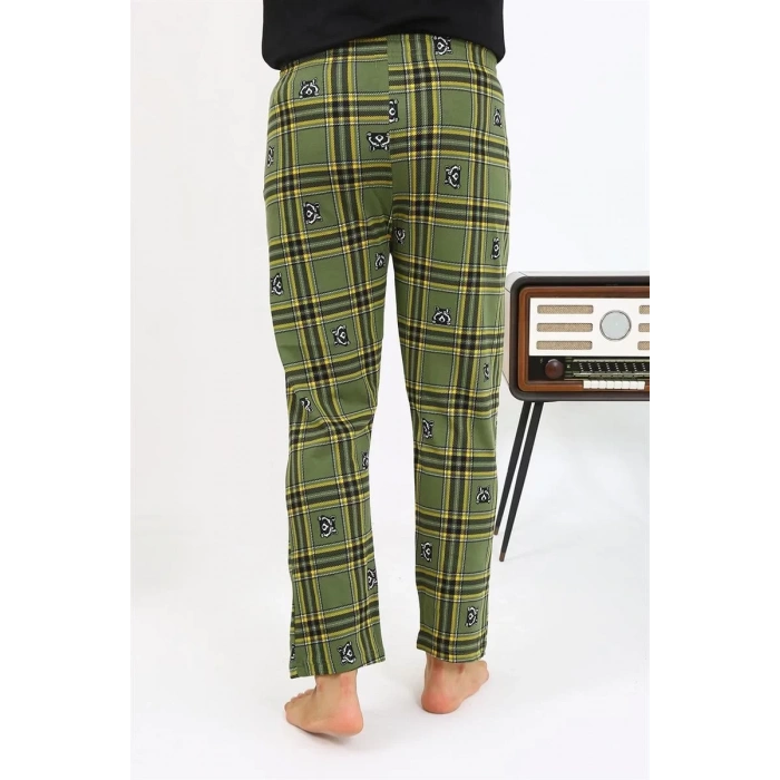 Moda Erkek Ekoseli Desen Penye Tek Alt Pijama Haki