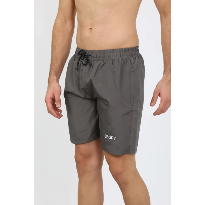 Moda Erkek Fermuar Cepli Deniz Şortu Füme