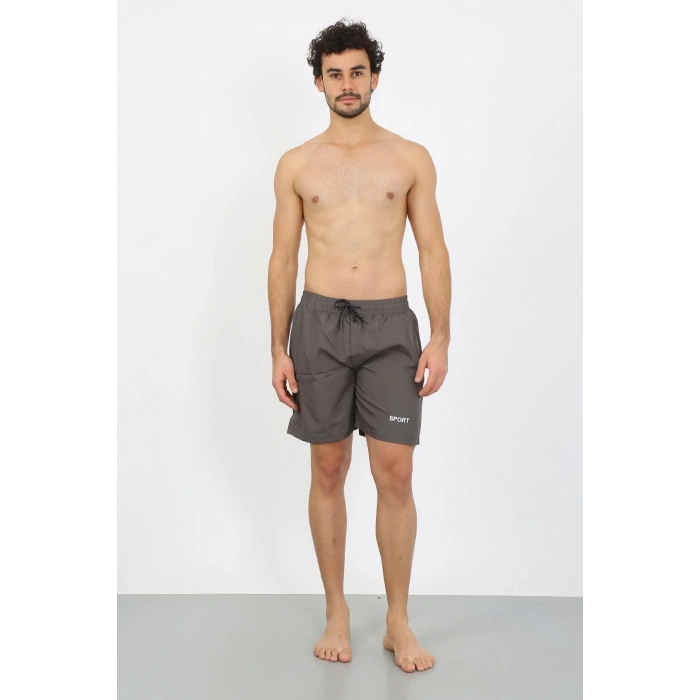 Moda Erkek Fermuar Cepli Deniz Şortu Füme