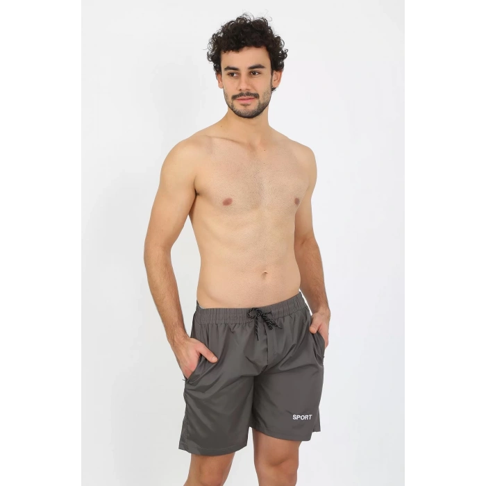 Moda Erkek Fermuar Cepli Deniz Şortu Füme