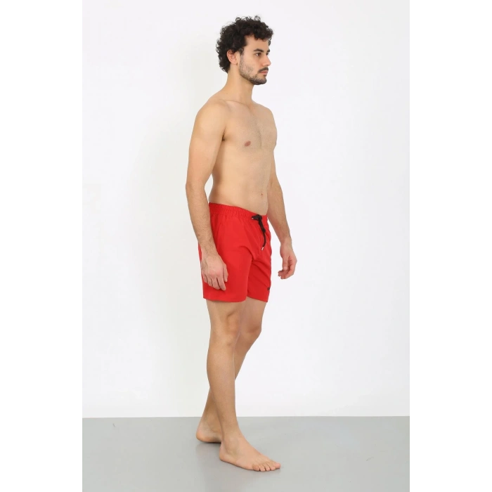 Moda Erkek Fermuar Cepli Deniz Şortu Kırmızı