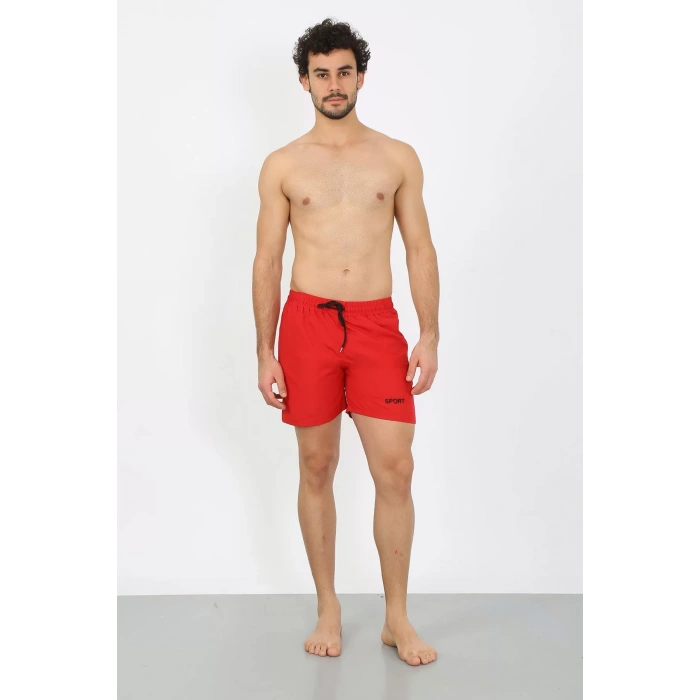 Moda Erkek Fermuar Cepli Deniz Şortu Kırmızı
