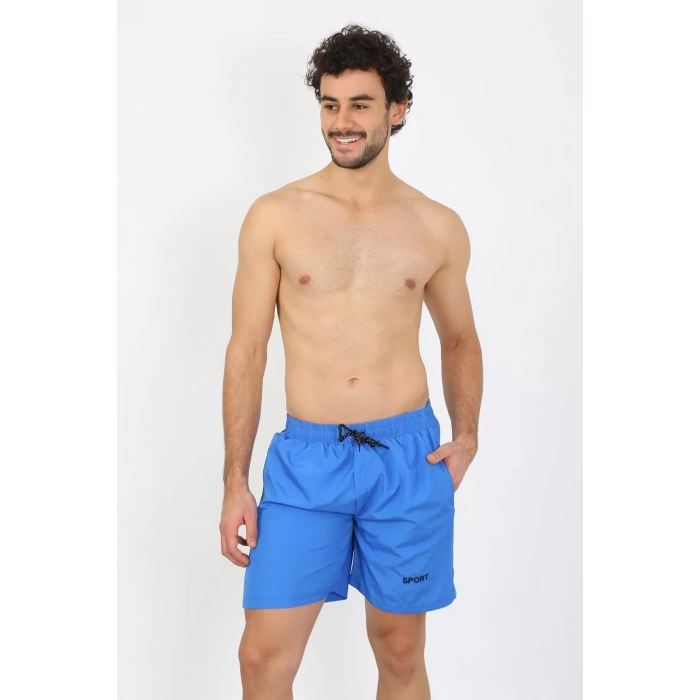 Moda Erkek Fermuar Cepli Deniz Şortu Saks