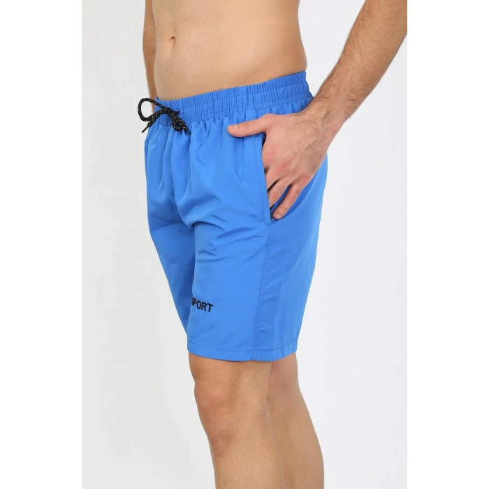 Moda Erkek Fermuar Cepli Deniz Şortu Saks