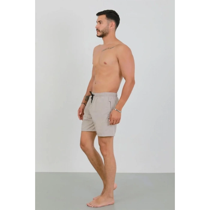 Moda Erkek Fermuarlı Cepli Deniz Şortu Bej
