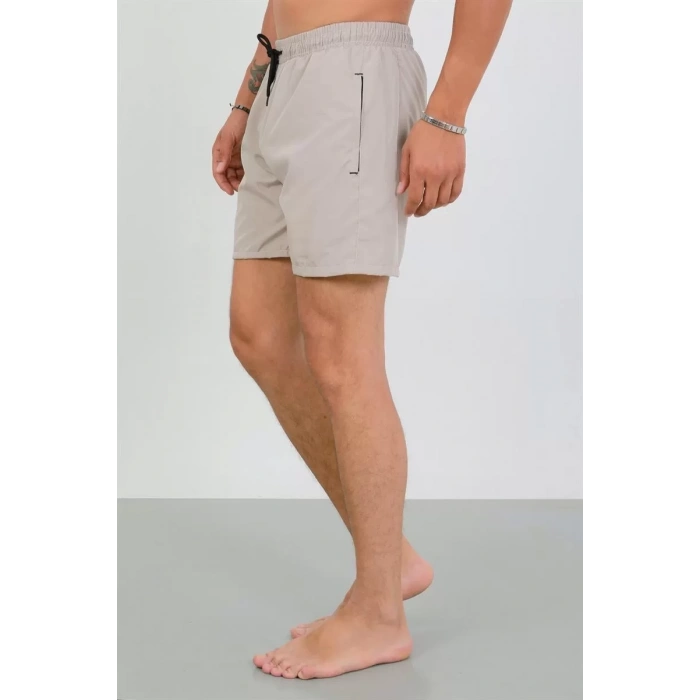 Moda Erkek Fermuarlı Cepli Deniz Şortu Bej