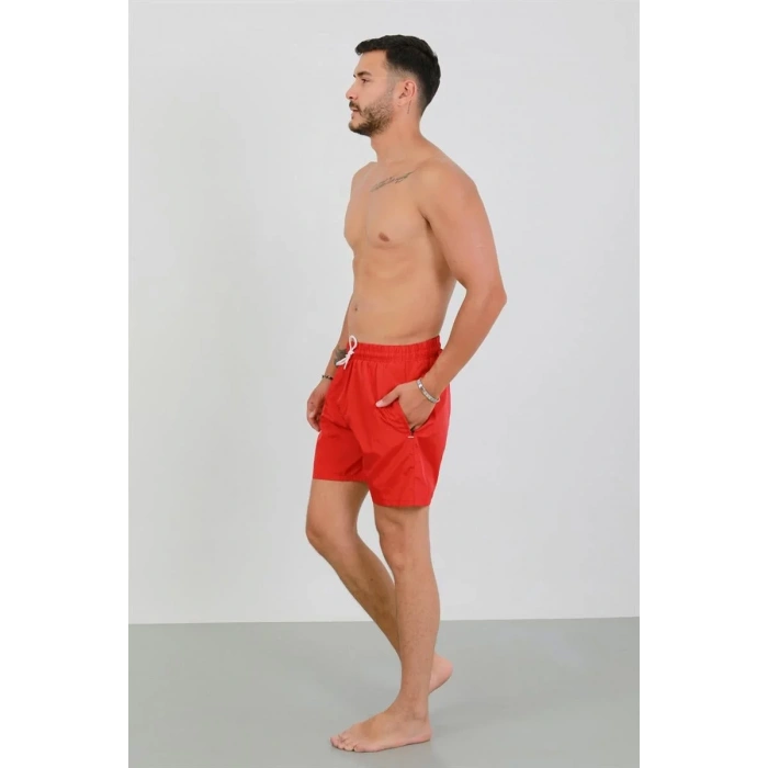 Moda Erkek Fermuarlı Cepli Deniz Şortu Kırmızı
