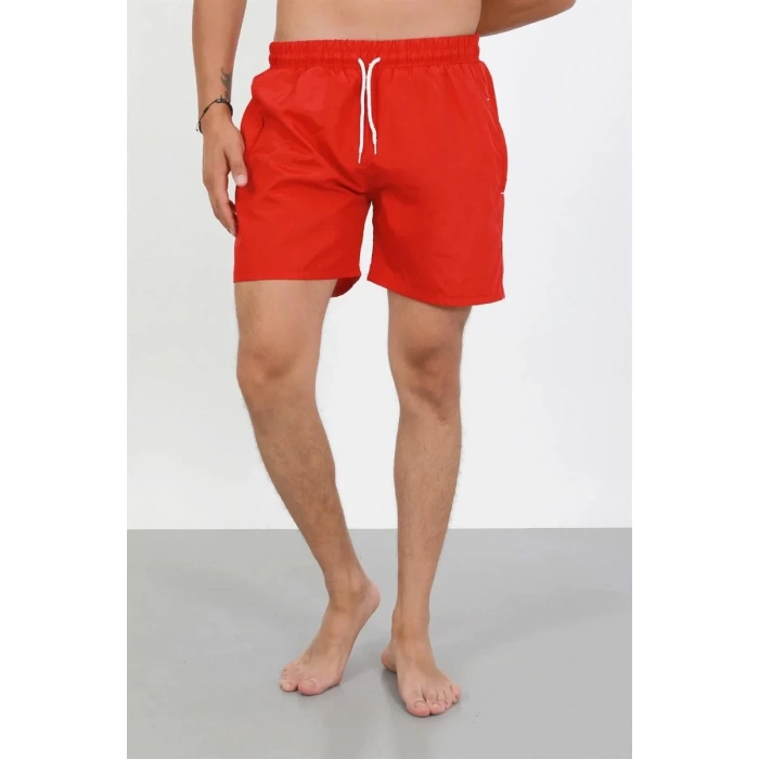 Moda Erkek Fermuarlı Cepli Deniz Şortu Kırmızı