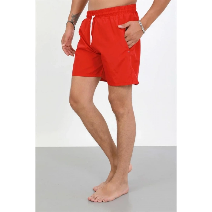 Moda Erkek Fermuarlı Cepli Deniz Şortu Kırmızı