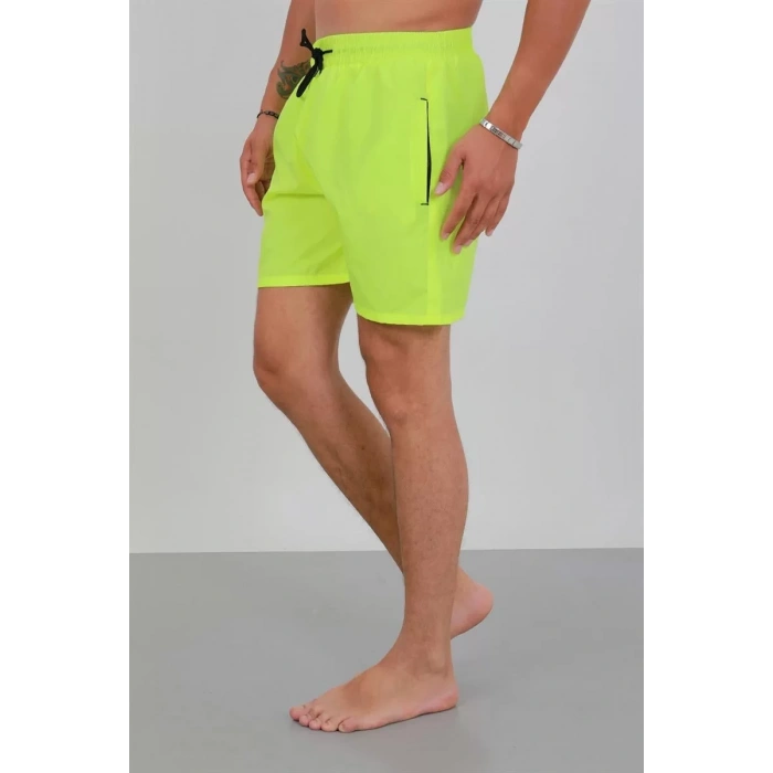 Moda Erkek Fermuarlı Cepli Deniz Şortu Neon Yeşil