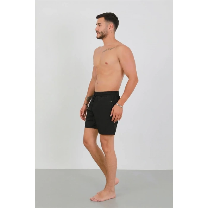 Moda Erkek Fermuarlı Cepli Deniz Şortu Siyah