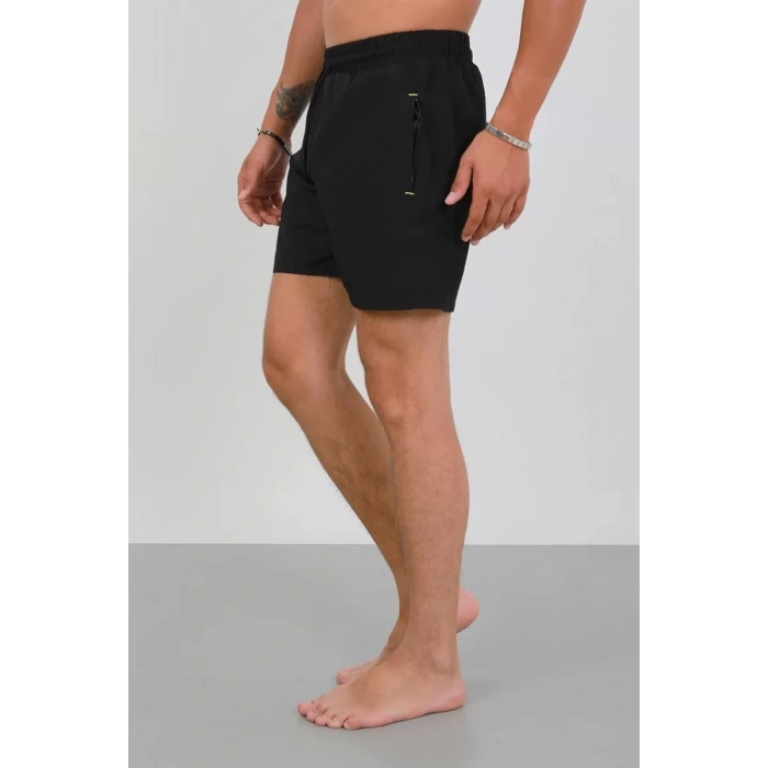 Moda Erkek Fermuarlı Cepli Deniz Şortu Siyah