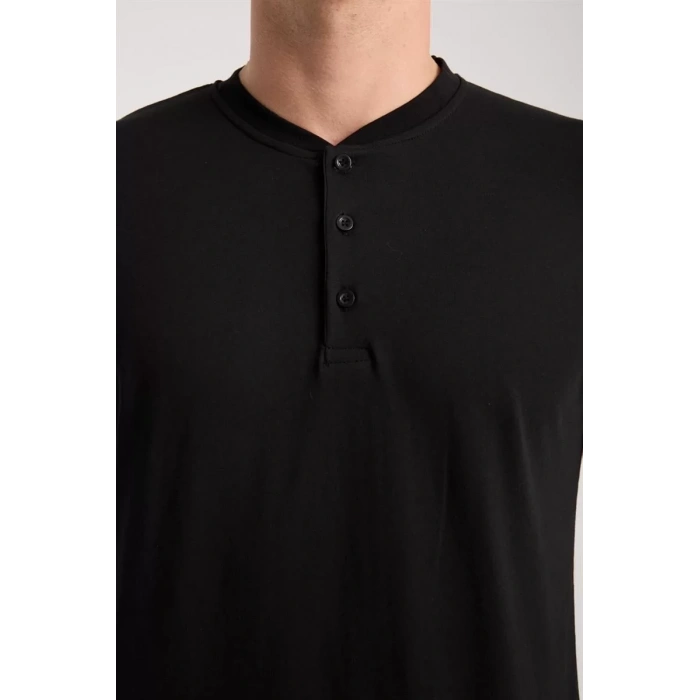 Moda Erkek Füme Düğmeli Yaka Kısa Kol Pijama Takımı